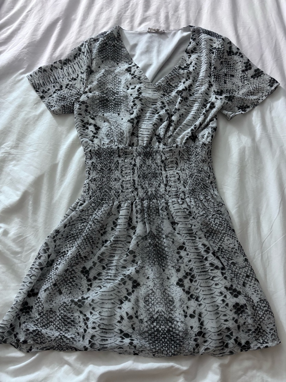 Entro Black & White Snake Print V-Neck Dress